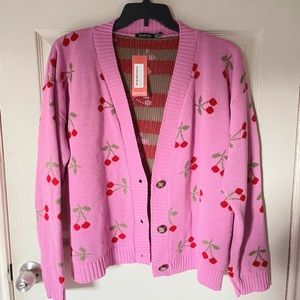 Plus Size Cherry Print Cardigan